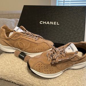 Suede goatskin dark beige Chanel shoes